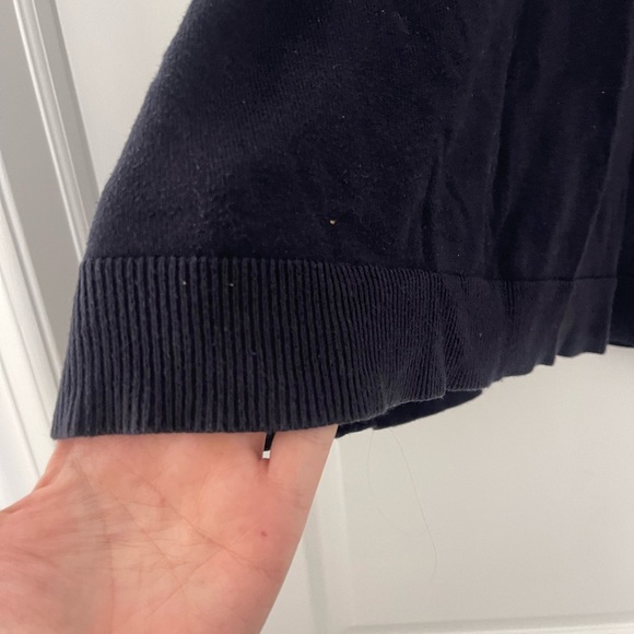 LOFT Plus Navy Cotton Flutter Sleeve Sweater Knit Top Size 16/18 XL Crewneck - Picture 4 of 8